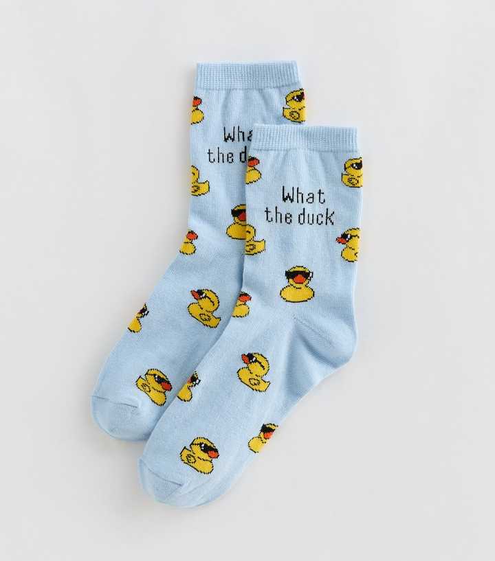Mid Blue What The Duck Patterned Ankle Socks