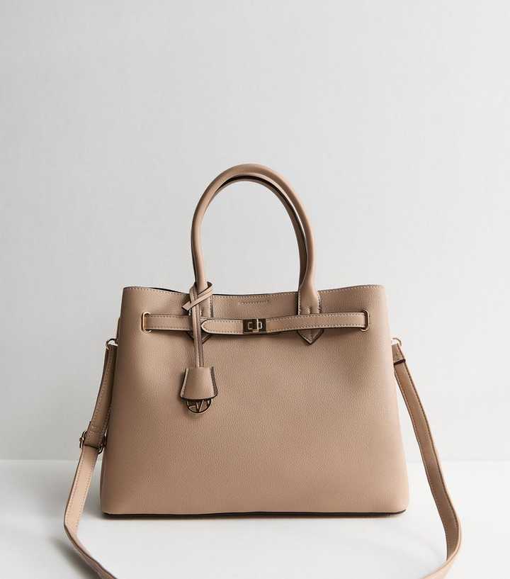 Mink Faux Leather Triple Compartment Tote Bag