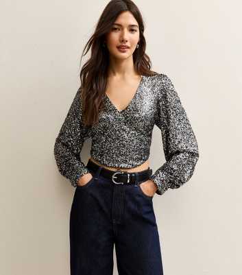 Gunmetal Sequinned Soft Touch Long Sleeve Top