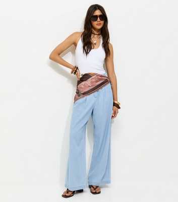 Light Blue Pleated Wide Leg Trousers