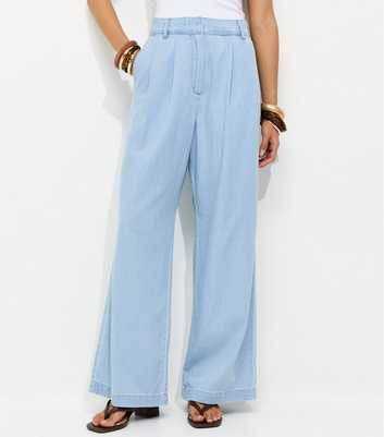 Light Blue Pleated Wide Leg Trousers