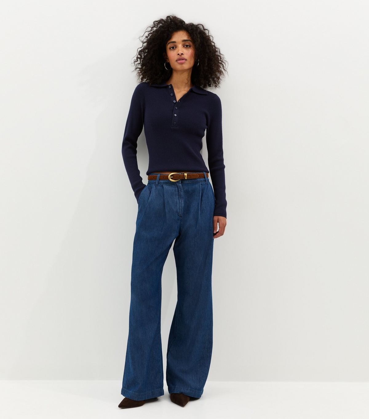 Women's Blue Pleated Wide Leg Trousers New Look
