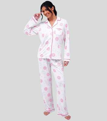 Loungeable White Celestial Print Long Sleeve Shirt and Trousers Pyjama Set