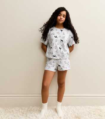 Girls Light Grey Dog Print T-Shirt and Shorts Pyjama Set