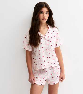 Girls Pink Heart Print Shirt and Shorts Pyjama Set