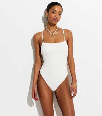White Crochet Beaded Swimsuit
