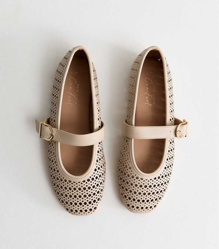 Off White Faux Leather Lazor Cut Mary Jane Shoes
