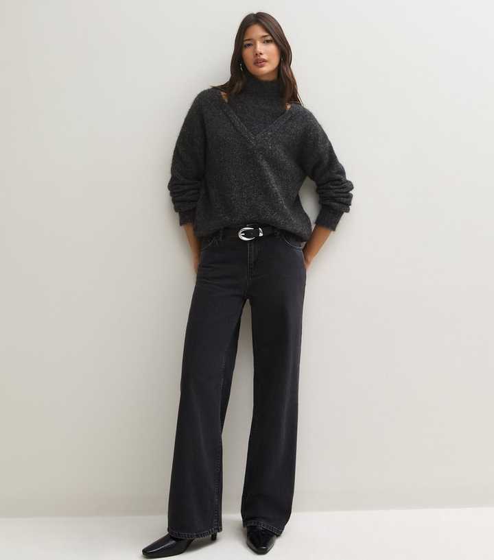 Black Low Rise Wide Leg Jeans