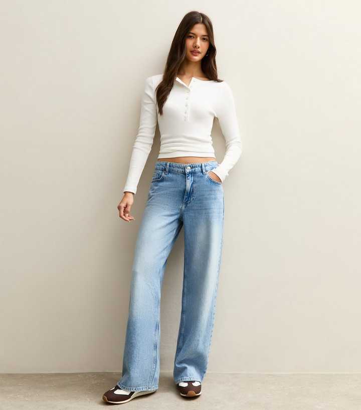 Mid Blue Low Rise Wide Leg Jeans