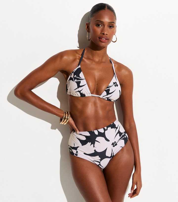 Black Hibiscus High Waist Bikini Bottoms