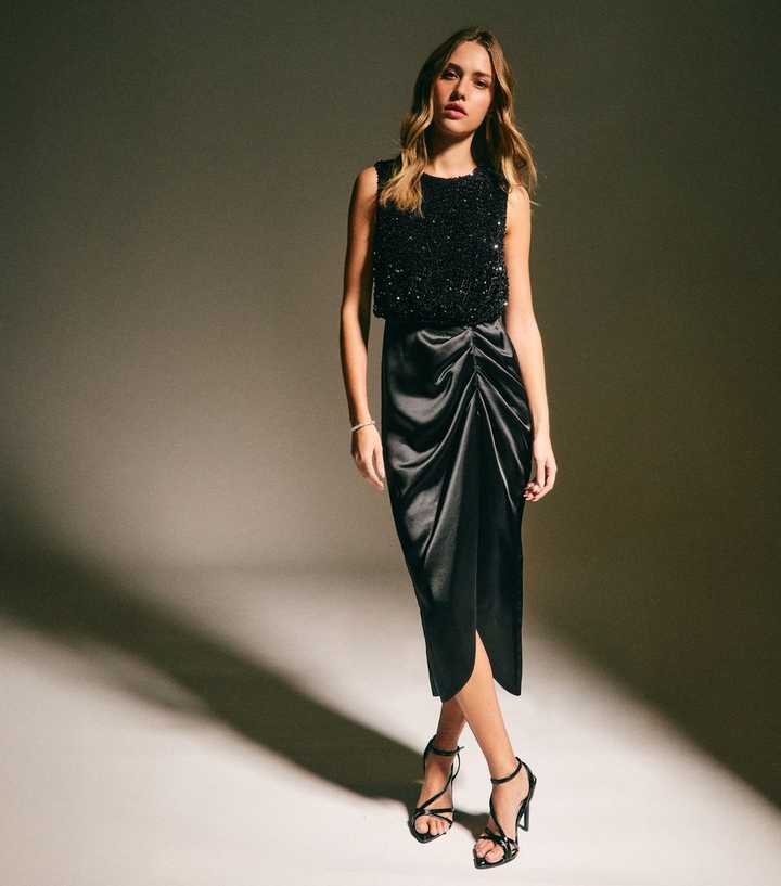 Black Sequin 2 in 1 Midi Dress