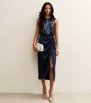 Navy Sequin 2 in 1 Midi Dress