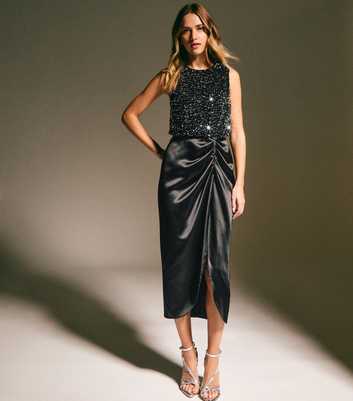 Black and Silver Sequin 2 in 1 Midi Dress