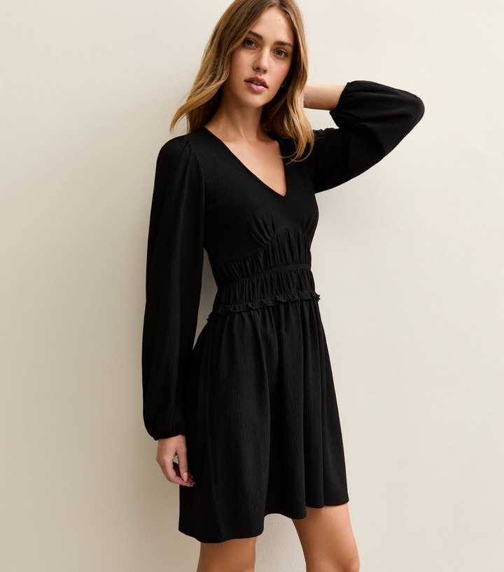Black Shirred Waist Mini Dress