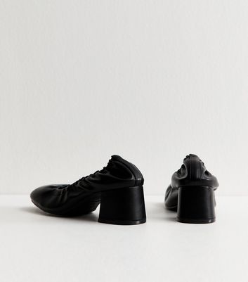 Black Faux Leather Elasticated Block Heel Ballet Pumps | New Look