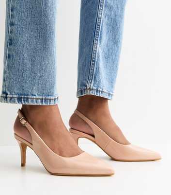 Pink Faux Leather Slingback Stiletto Court Shoes