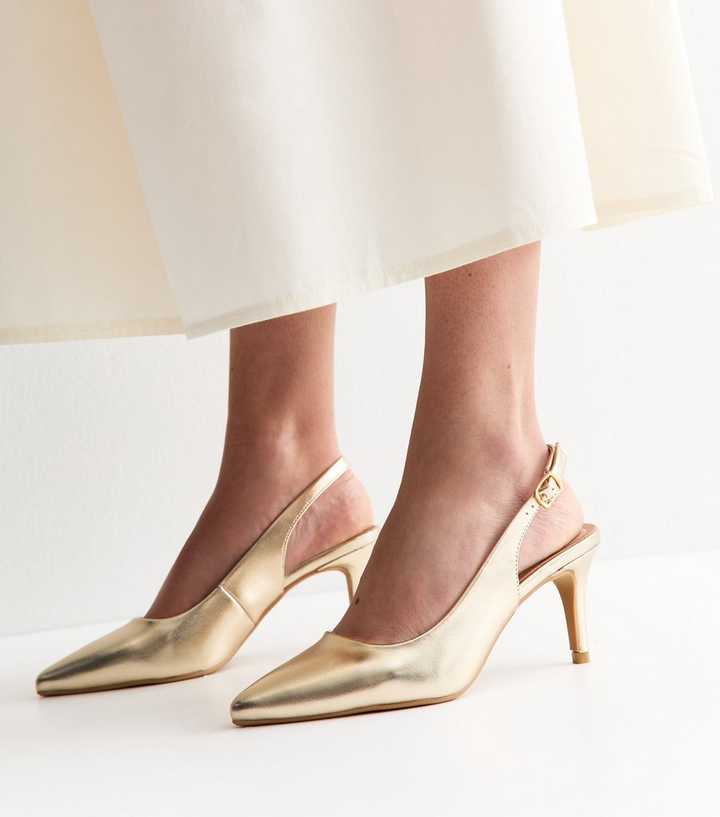 Gold Faux Leather Slingback Stiletto Court Shoes