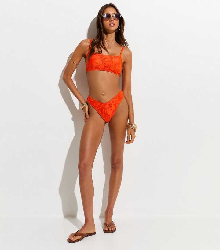Orange Floral Crochet Bikini Bottoms