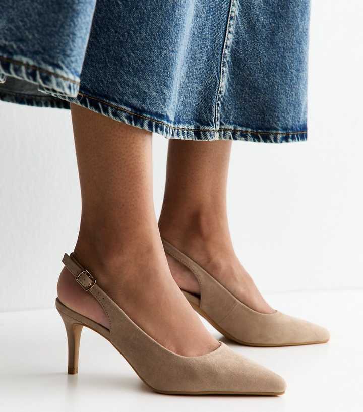Light Brown Faux Suede Slingback Pumps