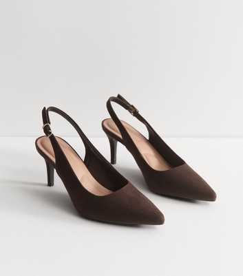 Dark Brown Faux Suede Slingback Pumps