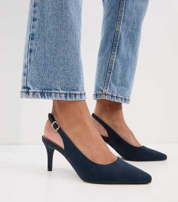 Navy Faux Suede Slingback Pumps