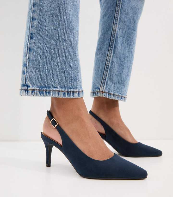 Navy Faux Suede Slingback Pumps
