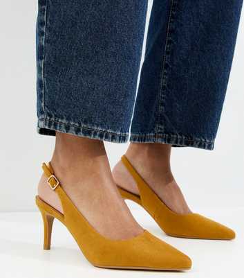 Dark Yellow Faux Suede Slingback Pumps
