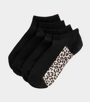 Pack of 4 Black Leopard Print Trainer Sock