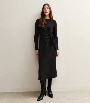 Black Tie Belt Midi Dress