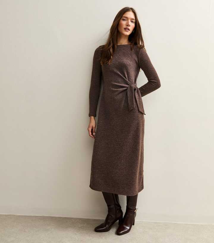 Dark Brown Tie Belt Midi Dress Dark Brown Tie Belt Midi Dress