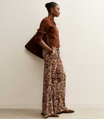 Brown Tiger Print Wide Leg Trousers
