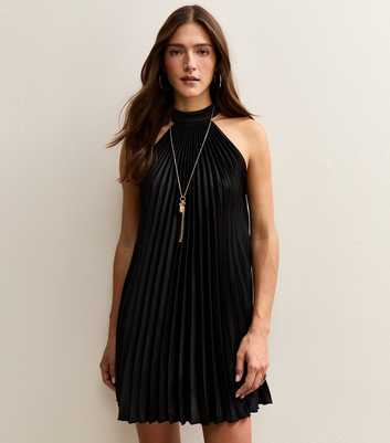 Black Pleated Halterneck Mini Dress