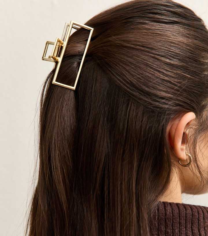 Gold Tone Rectangular Open Hair Claw Clip