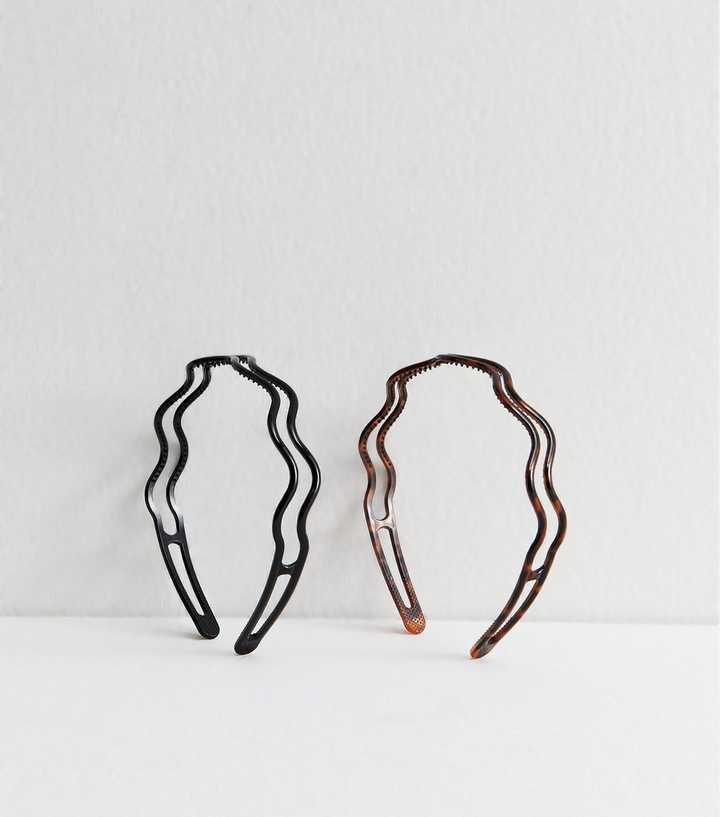 Black Pack Of 2 Wavy Headbands