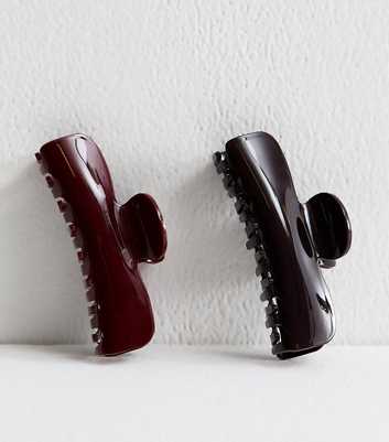 Red Pack Of 2 Shiny Rectangular  Hair Clips