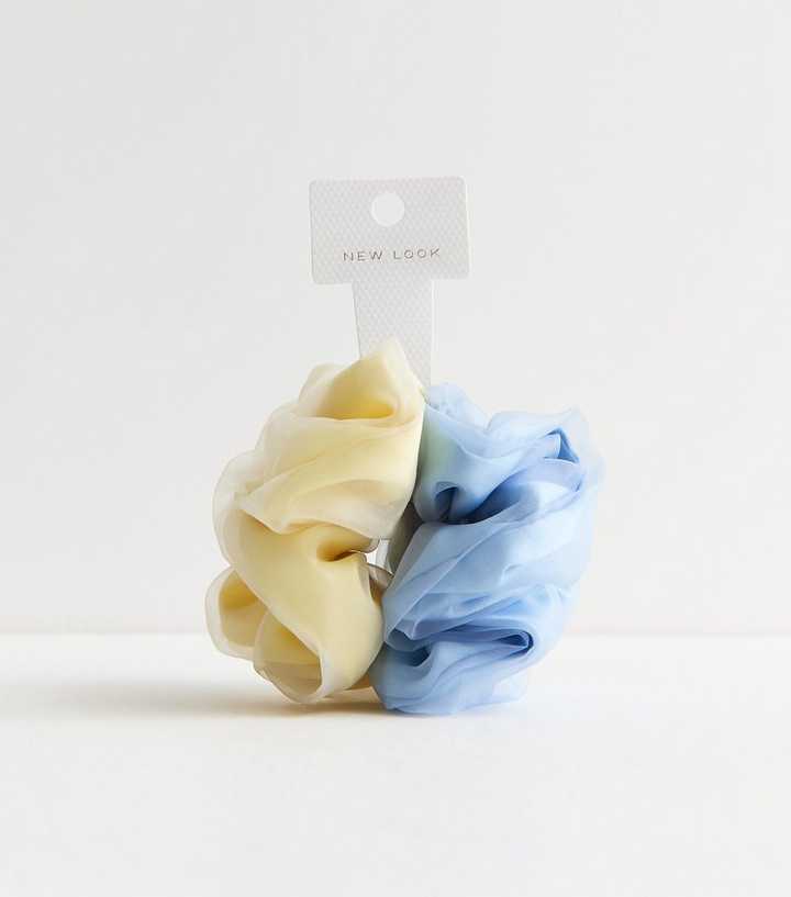 Pack of 2 Blue and Yellow Organza Hair Scrunchies