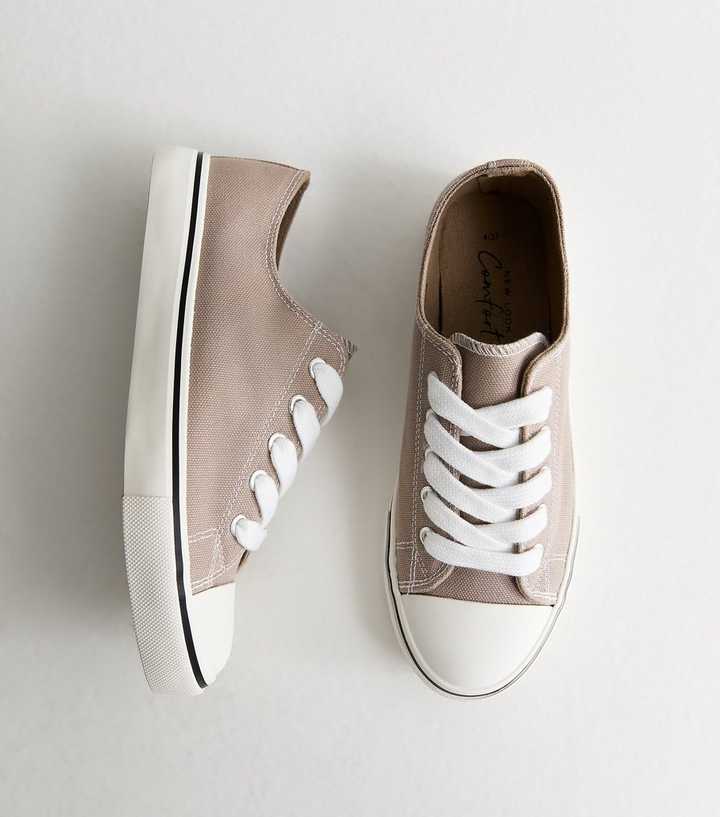 Light Brown Canvas Lace Up Trainers