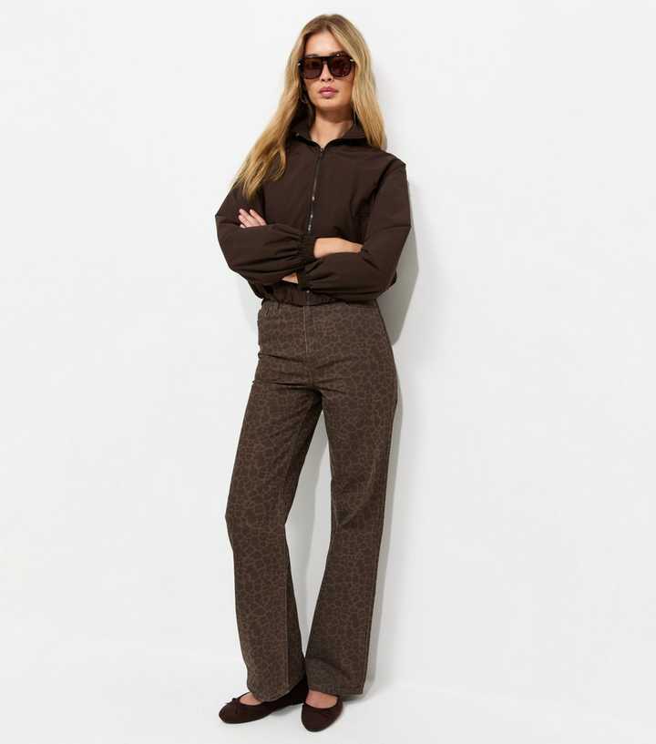 Tall Brown Leopard Print Wide Leg Jeans
