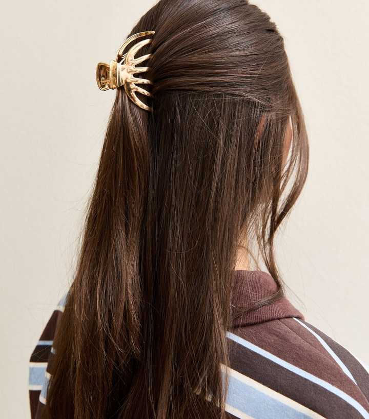 Gold Tone Wide Metal Hair Claw Clip