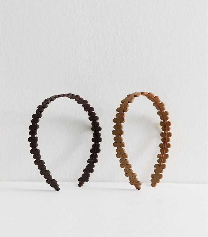 Pack Of 2 Brown and Tan Flower Comb Headbands