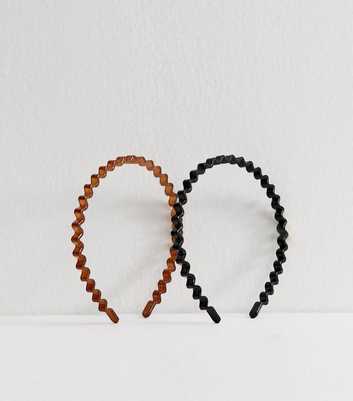 Pack Of 2 Black and Brown Translucent Zig Zag Headbands