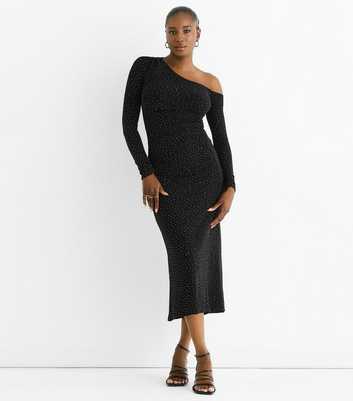 Gini London Black Shimmery Embellished Jersey Midi Dress