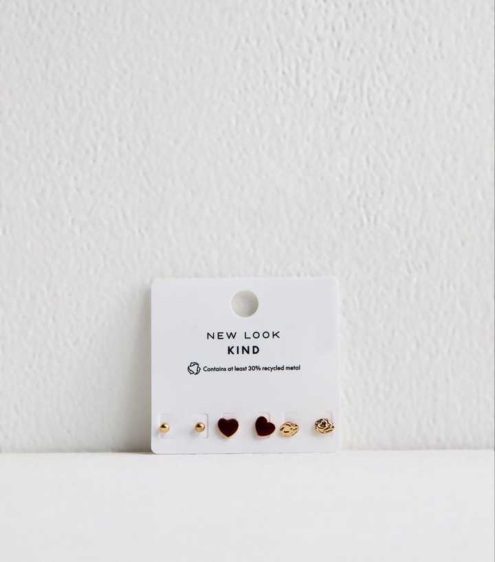 Pack Of 3 Gold Tone Stud Earrings
