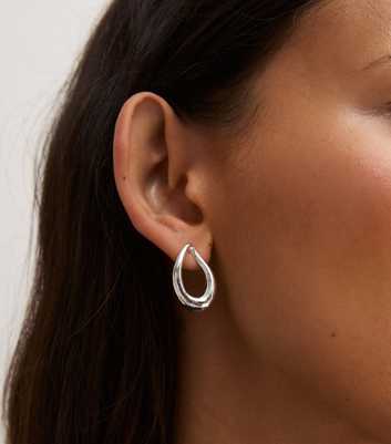 Silver Tone Sleek Oval Drop Earrings