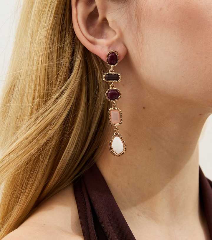 Gold Tone Burgundy Enamel Drop Stud Earrings | New Look Gold Tone Burgundy Enamel Drop Stud Earrings | New Look