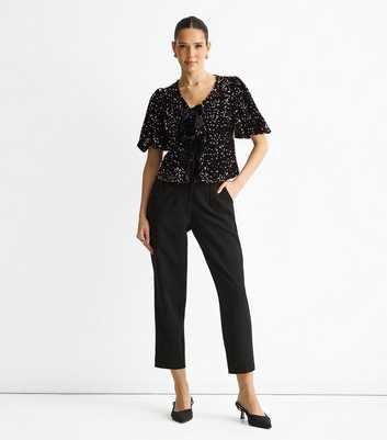 Gini London Petite Black Velvet Sequin Bow Front Top