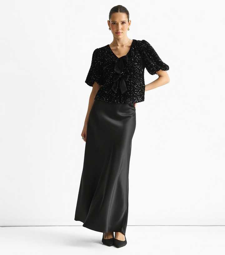 Gini London Velvet Sequin Bow Front Top