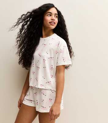 Girls Cream Marshmallow Print T-Shirt and Shorts Pyjama Set
