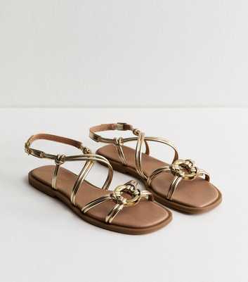 Gold Tone Multistrap Sandals