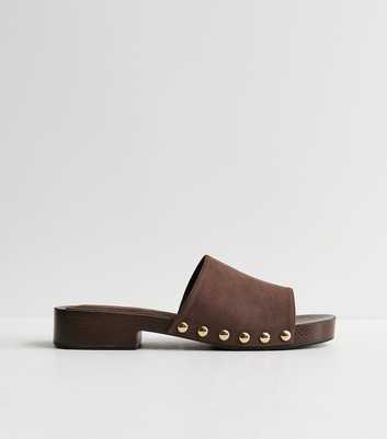 Brown Faux Suede Mule Clog Sandals